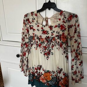 Floral Cream and Green Women's mini dress